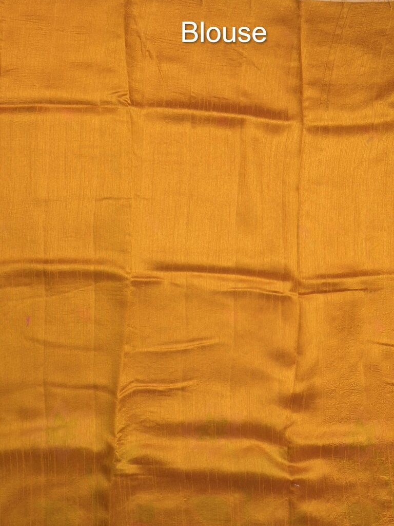 Chanderi jute fancy saree allover floral weaves with small zari border and attached plain blouse