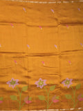 Chanderi jute fancy saree allover floral weaves with small zari border and attached plain blouse