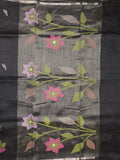 Chanderi jute fancy saree allover floral weaves with small zari border and attached plain blouse