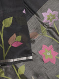 Chanderi jute fancy saree allover floral weaves with small zari border and attached plain blouse