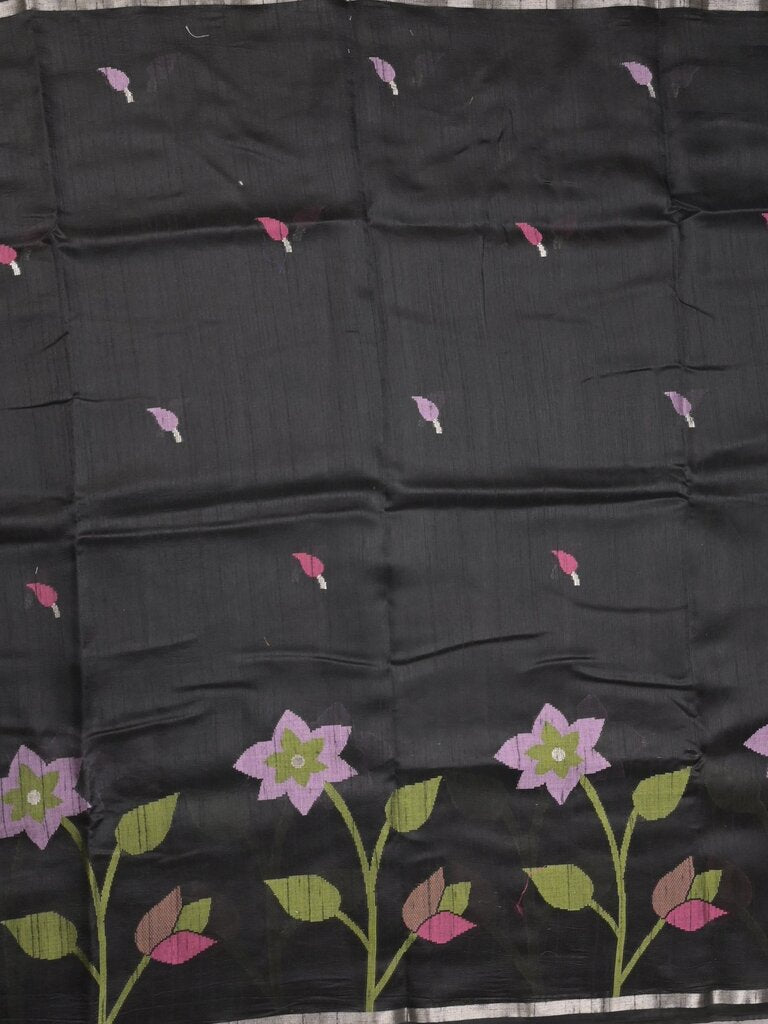 Chanderi jute fancy saree allover floral weaves with small zari border and attached plain blouse