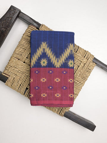 Dhaka cotton sarees for women | royal blue | temple border | without blouse