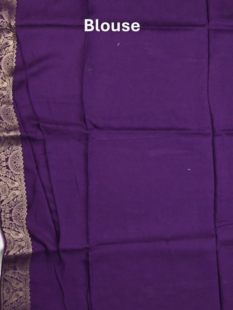 Dola silk fancy saree white color allover prints & zari border with rich pallu and contrast plain blouse