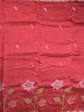 Chanderi jute fancy saree allover floral weaves with small zari border and attached plain blouse