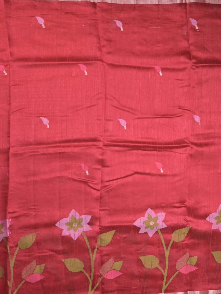 Chanderi jute fancy saree allover floral weaves with small zari border and attached plain blouse