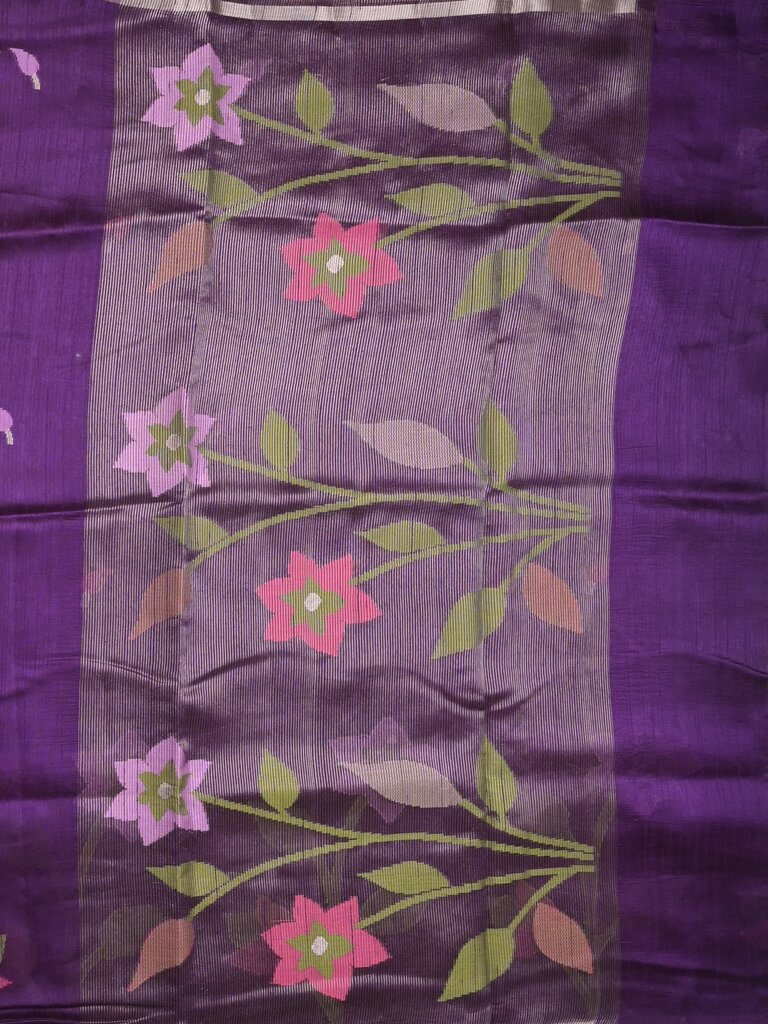 Chanderi jute fancy saree allover floral weaves with small zari border and attached plain blouse