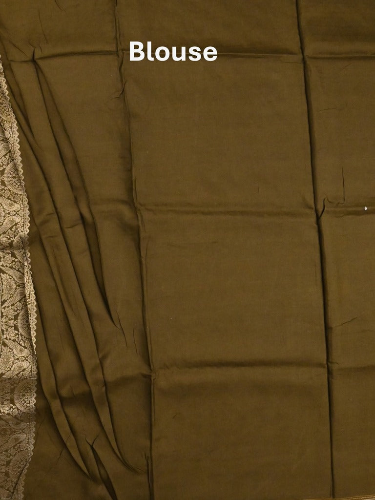Dola silk fancy saree light yellow color allover prints & zari border with rich pallu and contrast plain blouse