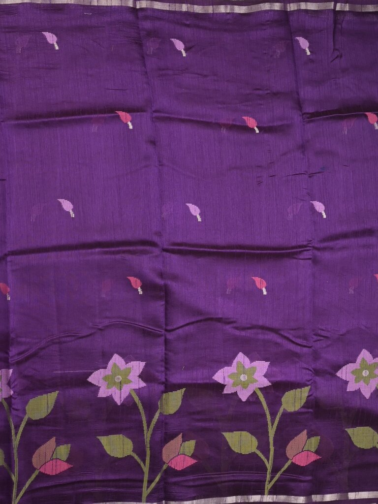 Chanderi jute fancy saree allover floral weaves with small zari border and attached plain blouse