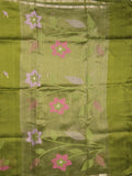 Chanderi jute fancy saree allover floral weaves with small zari border and attached plain blouse