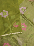 Chanderi jute fancy saree allover floral weaves with small zari border and attached plain blouse