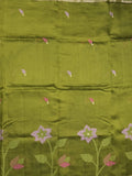 Chanderi jute fancy saree allover floral weaves with small zari border and attached plain blouse