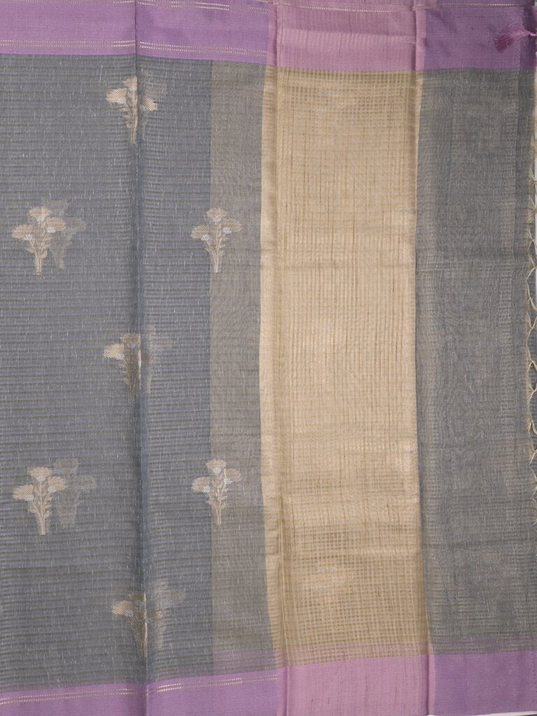 Chanderi fancy saree allover motifs with zari border with attached matching blouse