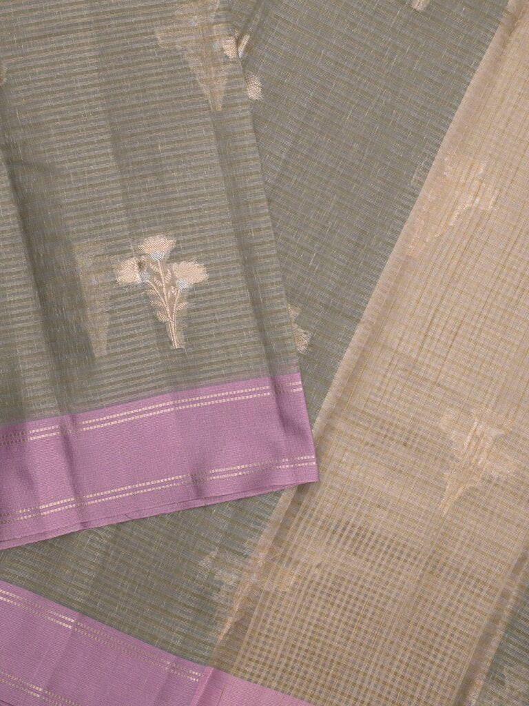 Chanderi fancy saree allover motifs with zari border with attached matching blouse