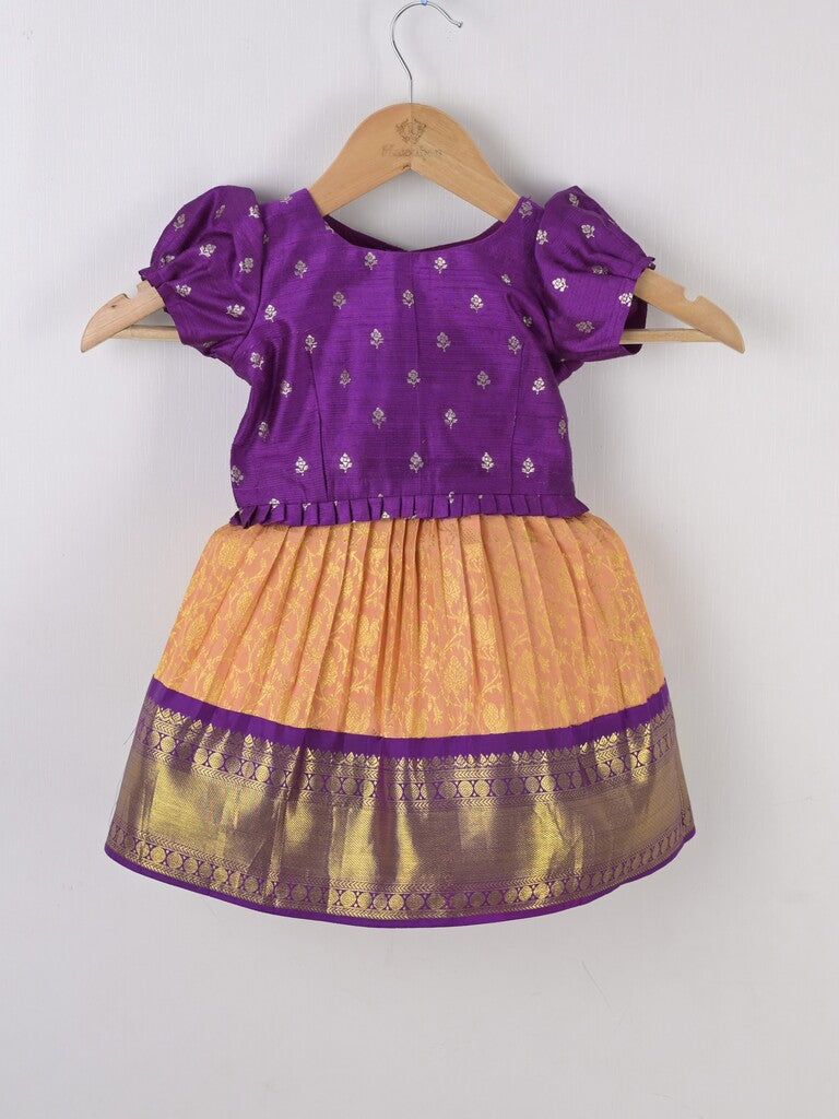 Handcrafted pen kalamkari raw silk kids lehenga 0-1 year