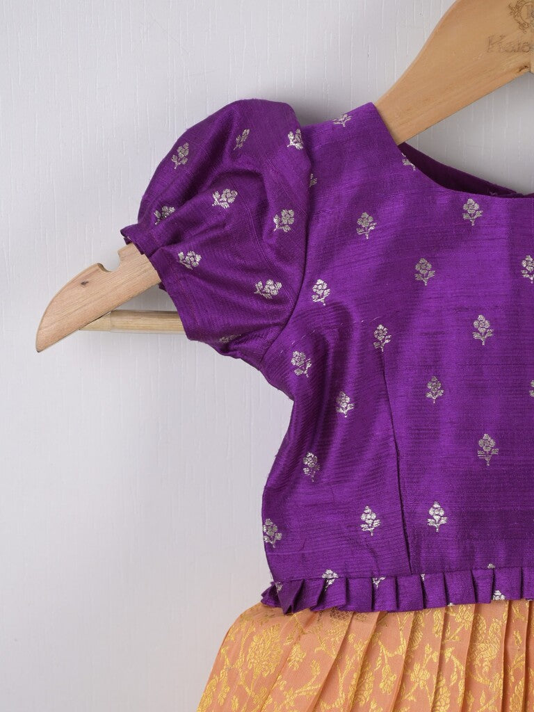 Handcrafted pen kalamkari raw silk kids lehenga 0-1 year