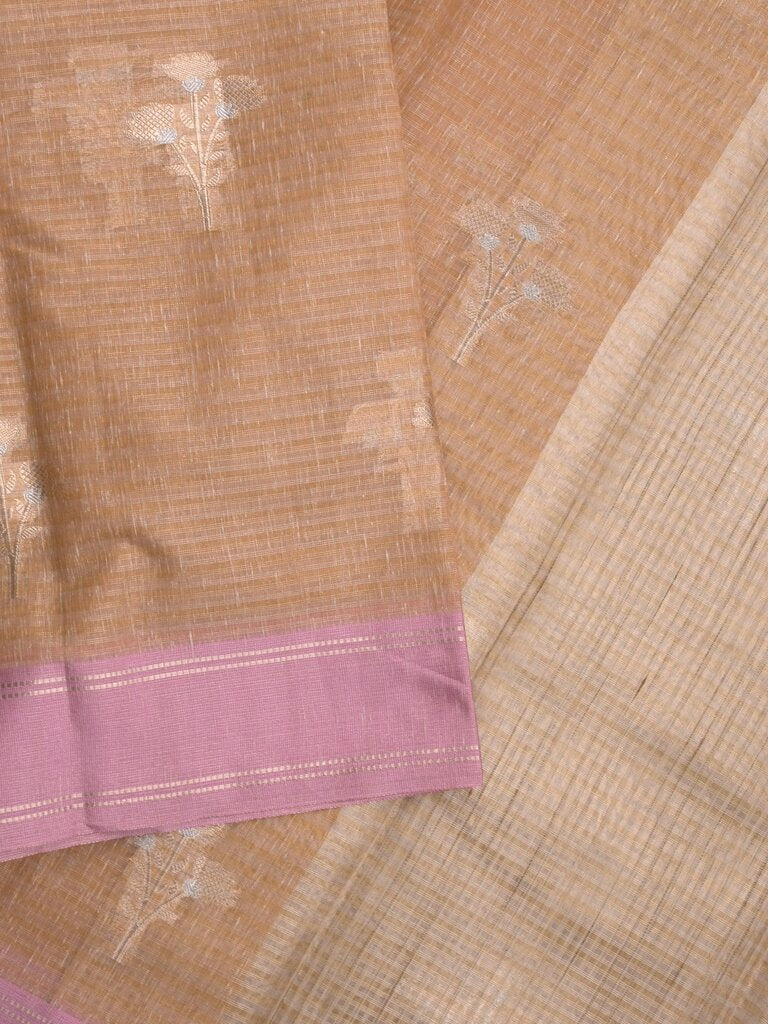 Chanderi fancy saree allover motifs with zari border with attached matching blouse