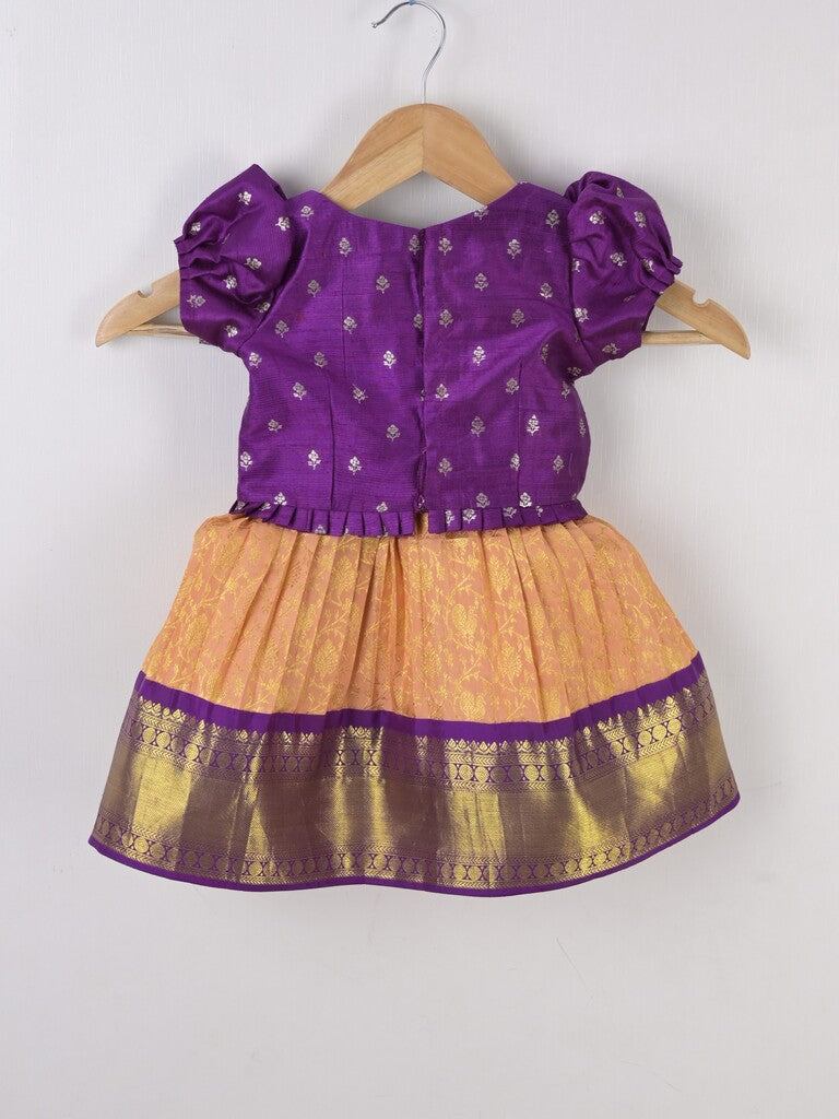Handcrafted pen kalamkari raw silk kids lehenga 0-1 year