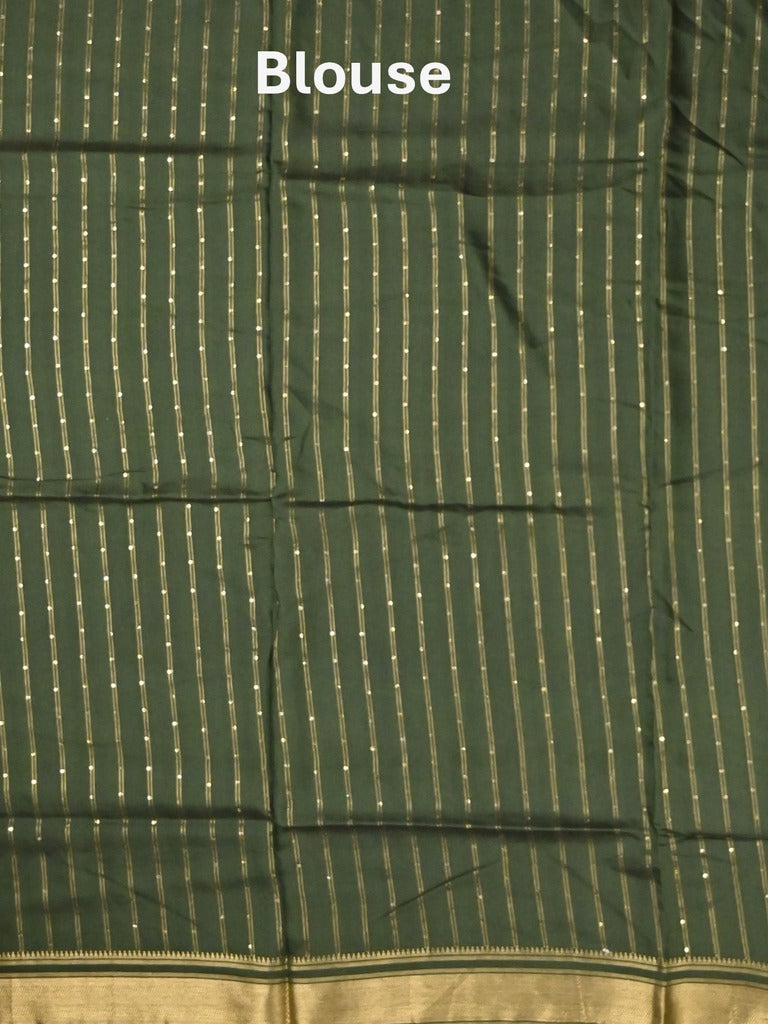Dola silk fancy saree light olive green color allover prints & zari border with rich pallu and contrast plain blouse