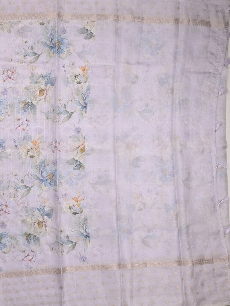 Kota fancy floral printed saree with contrast border and attached printed blouse