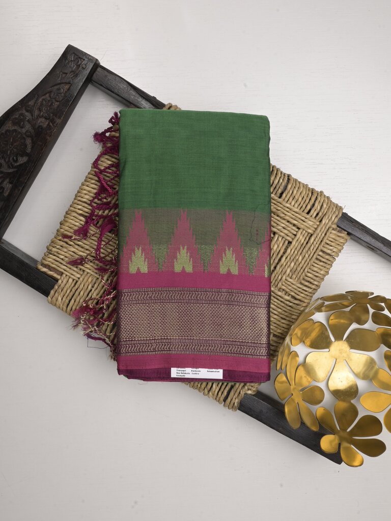 Dhaka cotton saree for women | cherry pink | temple border | contrast blouse