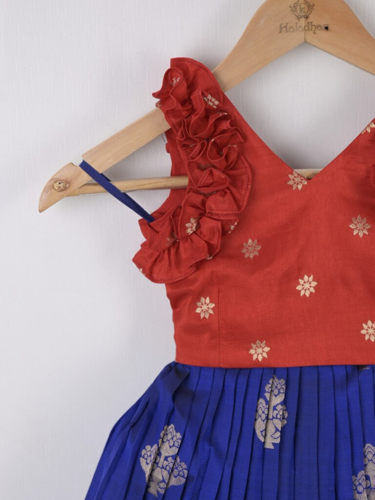 Handcrafted pen kalamkari raw silk kids lehenga 1-2 years