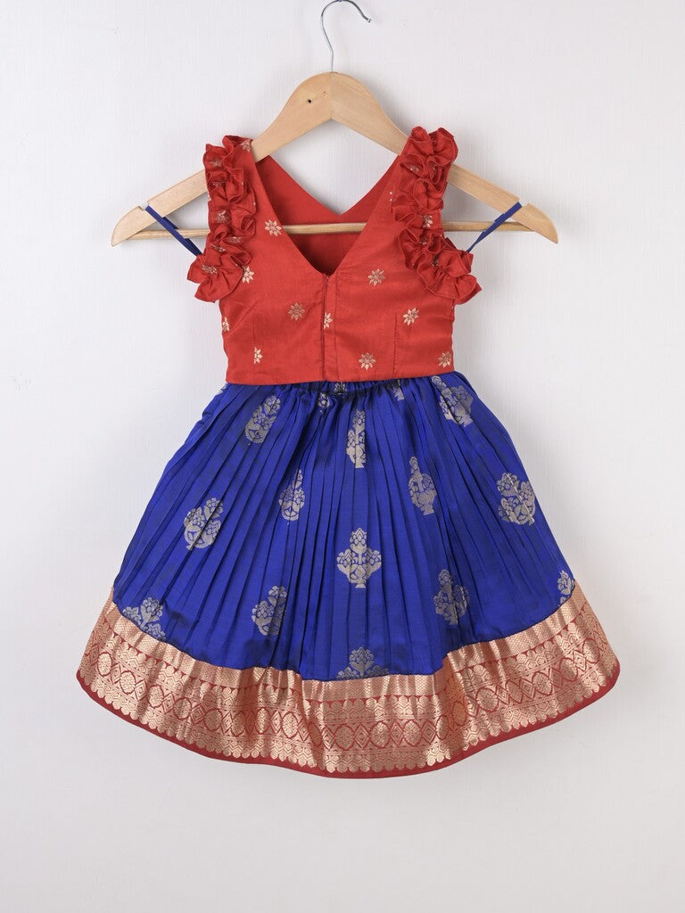 Handcrafted pen kalamkari raw silk kids lehenga 1-2 years