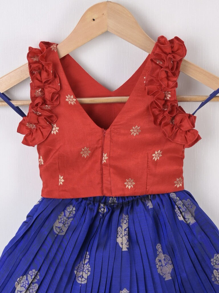 Handcrafted pen kalamkari raw silk kids lehenga 1-2 years