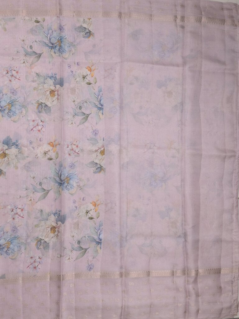 Kota fancy floral printed saree with contrast border and attached printed blouse
