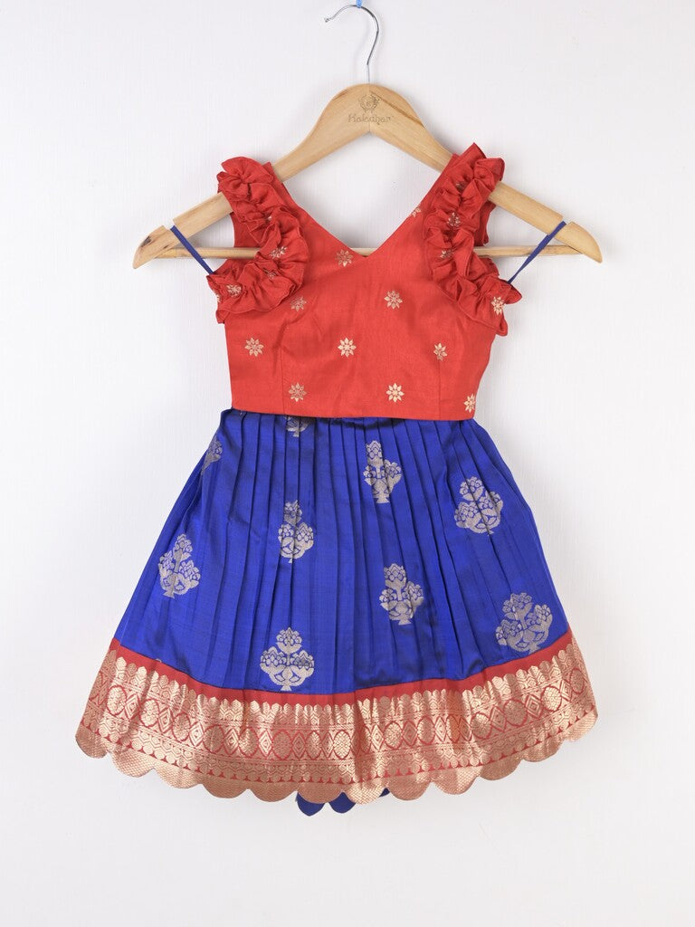 Handcrafted pen kalamkari raw silk kids lehenga 1-2 years