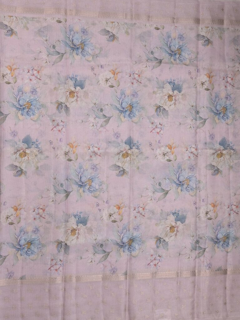 Kota fancy floral printed saree with contrast border and attached printed blouse