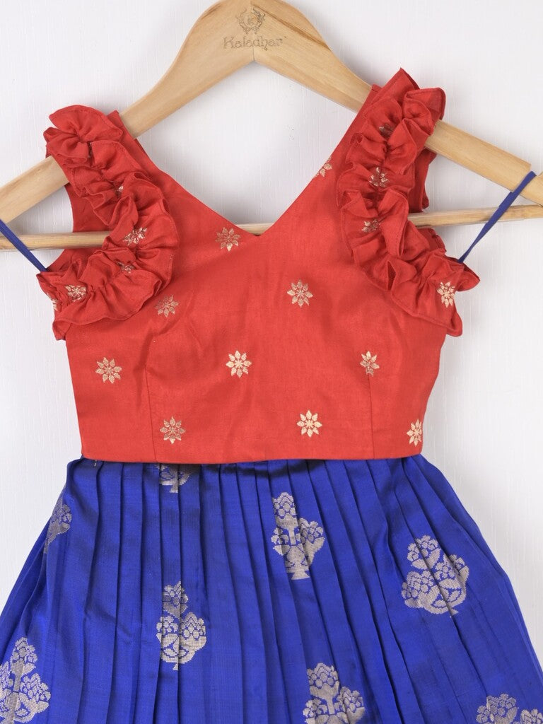 Handcrafted pen kalamkari raw silk kids lehenga 1-2 years