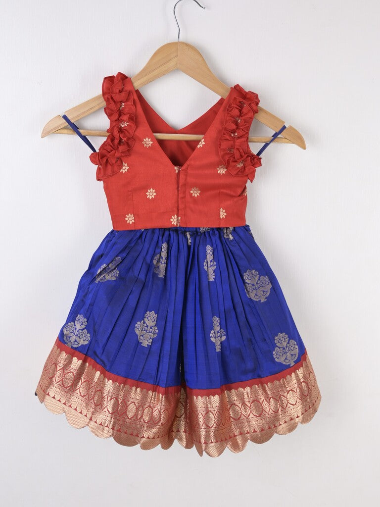 Handcrafted pen kalamkari raw silk kids lehenga 1-2 years