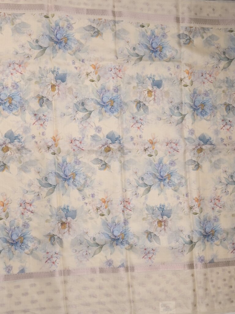 Kota fancy floral printed saree with contrast border and attached printed blouse