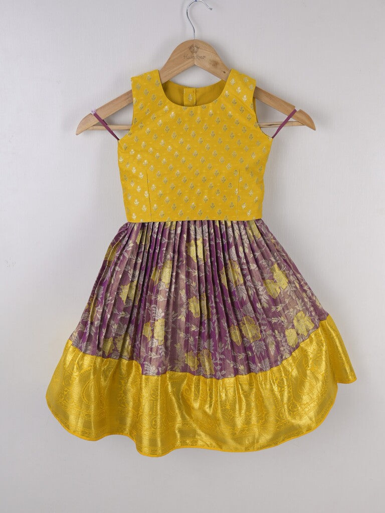 Handcrafted pen kalamkari raw silk kids lehenga 2-3 years