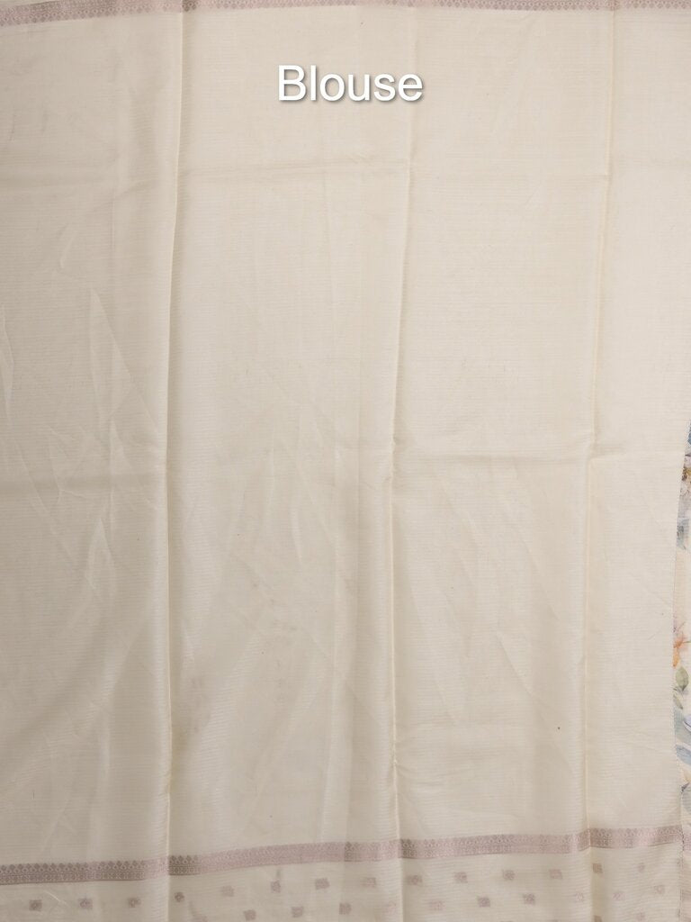 Kota fancy floral printed saree with contrast border and attached printed blouse