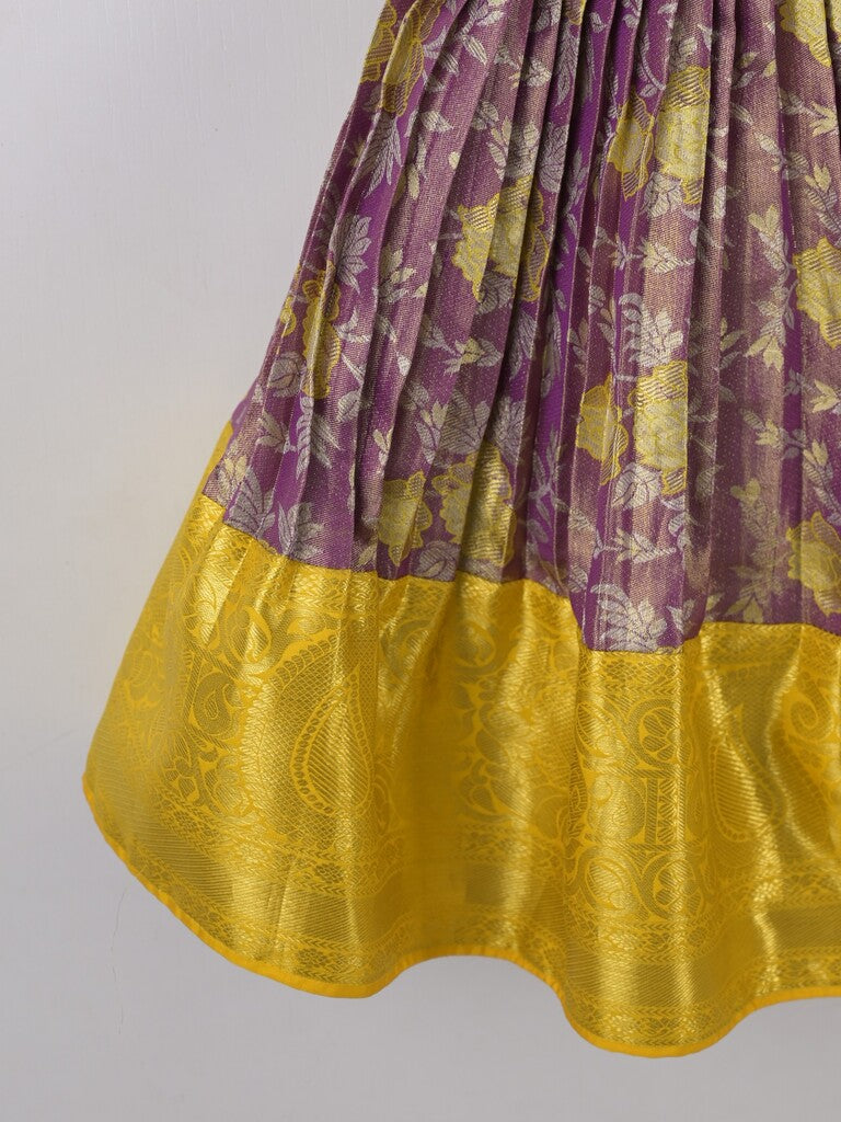 Handcrafted pen kalamkari raw silk kids lehenga 2-3 years