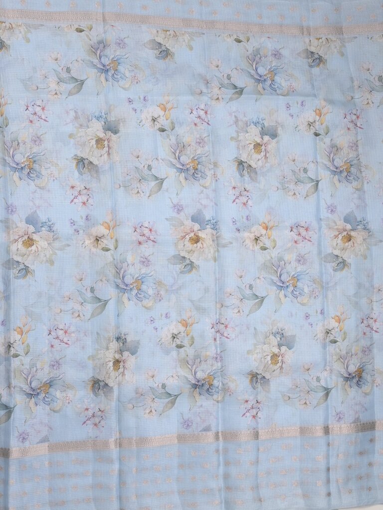 Kota fancy floral printed saree with contrast border and attached printed blouse