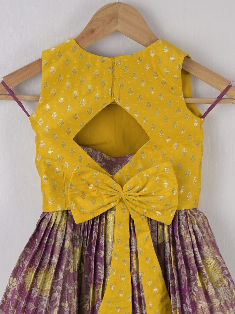 Handcrafted pen kalamkari raw silk kids lehenga 2-3 years