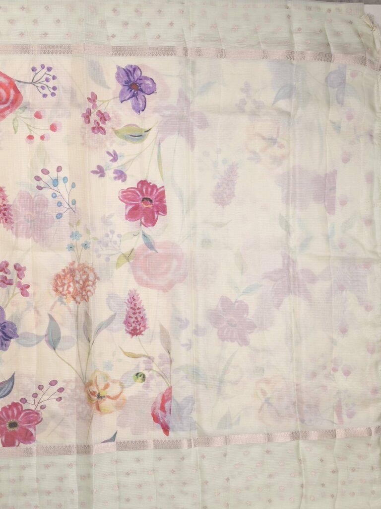 Kota fancy floral printed saree with contrast border and attached printed blouse