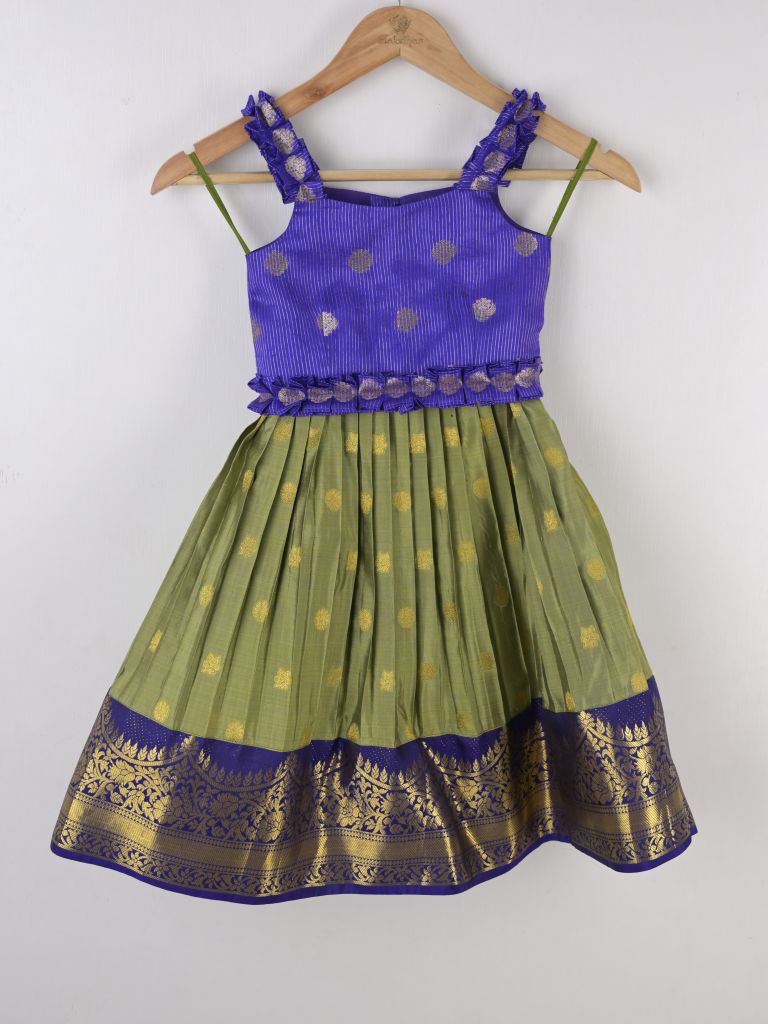 Handcrafted pen kalamkari raw silk kids lehenga 3-4 years