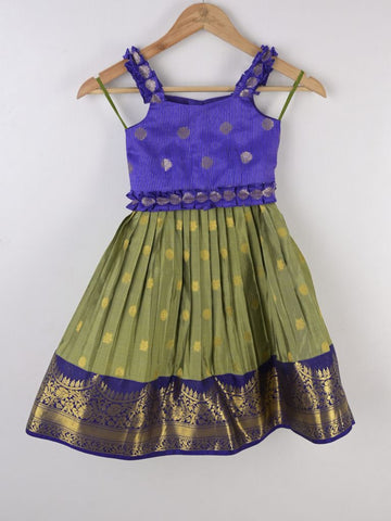 Handcrafted pen kalamkari raw silk kids lehenga 3-4 years