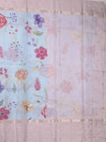 Kota fancy floral printed saree with contrast border and attached printed blouse