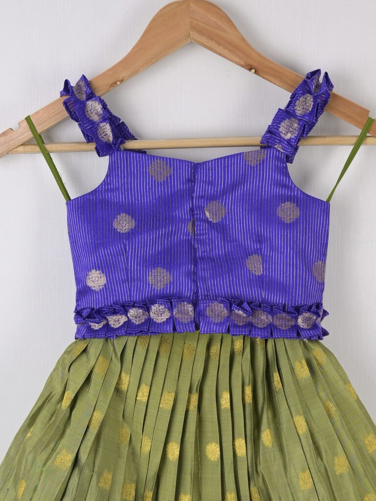 Handcrafted pen kalamkari raw silk kids lehenga 3-4 years