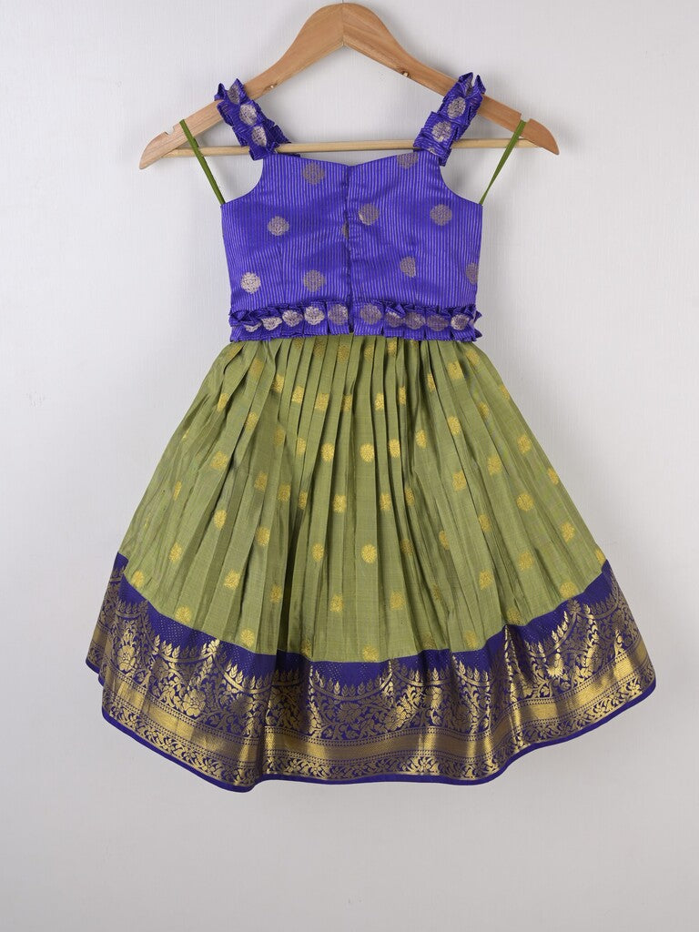 Handcrafted pen kalamkari raw silk kids lehenga 3-4 years