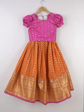 Handcrafted pen kalamkari raw silk kids lehenga 8-9 years