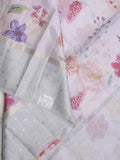 Kota fancy floral printed saree with contrast border and attached printed blouse