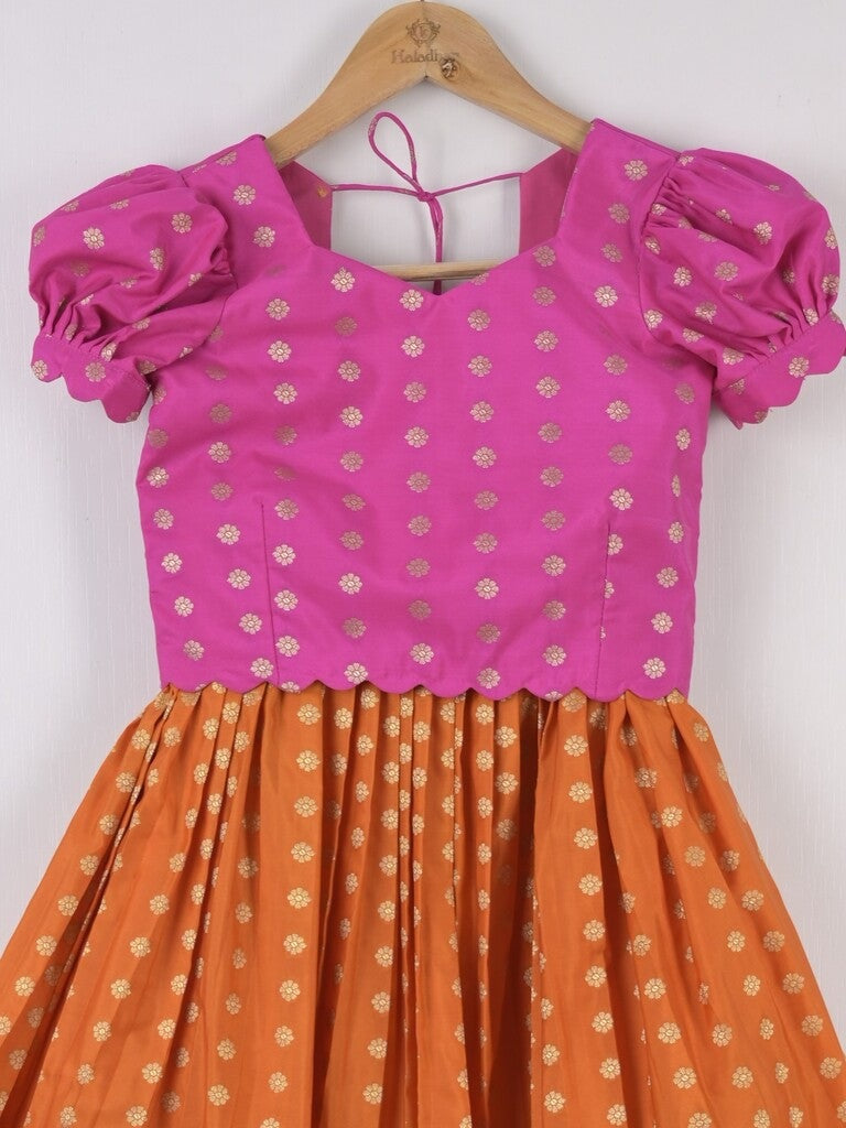 Handcrafted pen kalamkari raw silk kids lehenga 8-9 years