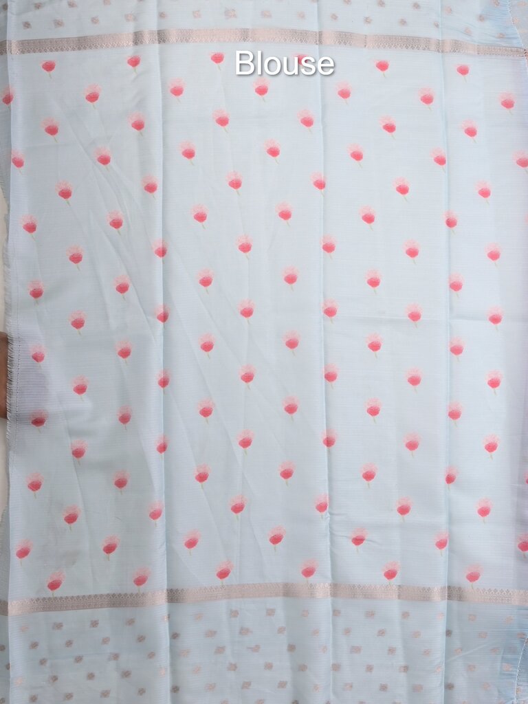 Kota fancy floral printed saree with contrast border and attached printed blouse