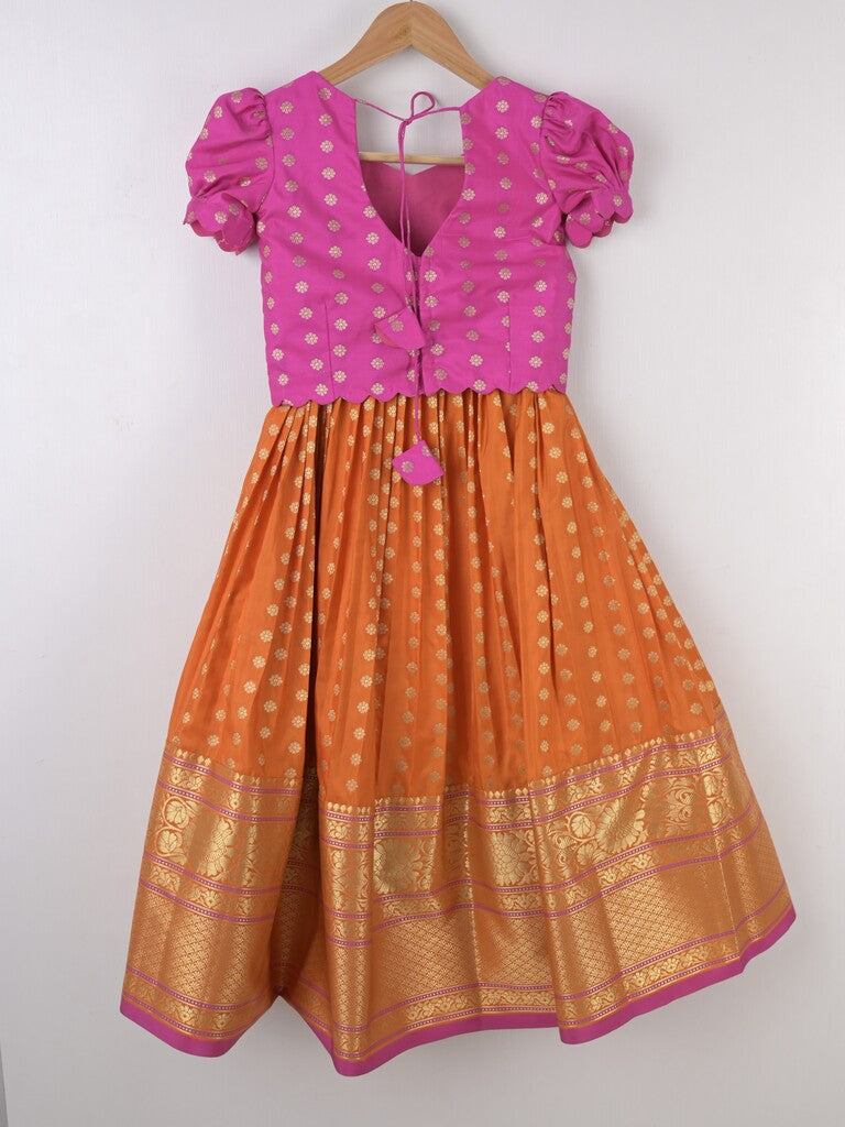 Handcrafted pen kalamkari raw silk kids lehenga 8-9 years