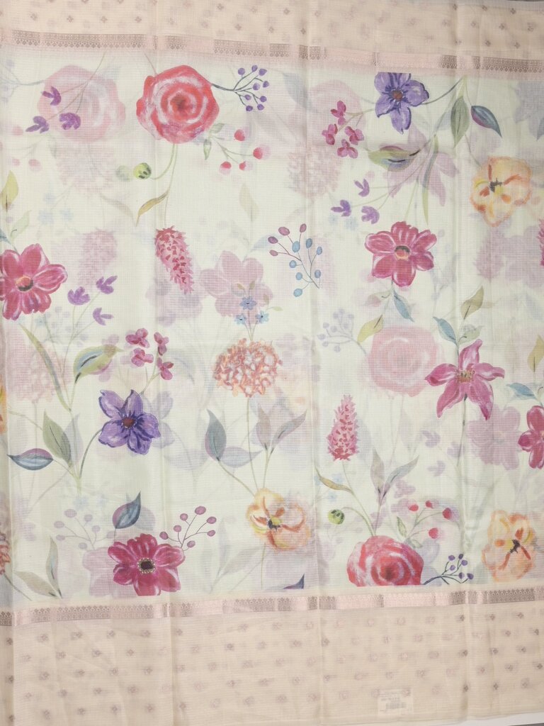 Kota fancy floral printed saree with contrast border and attached printed blouse
